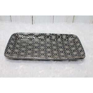 Black White Geometric Rectangular Ceramic Sushi Plate Appetizer Tray 9.75”